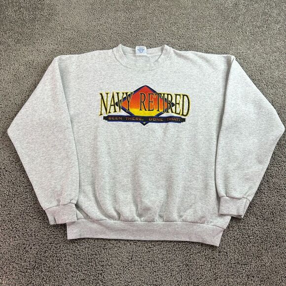 VINTAGE US Navy Sweatshirt Mesn XL Gray Retired Been There Done That USA Made * - Picture 1 of 11